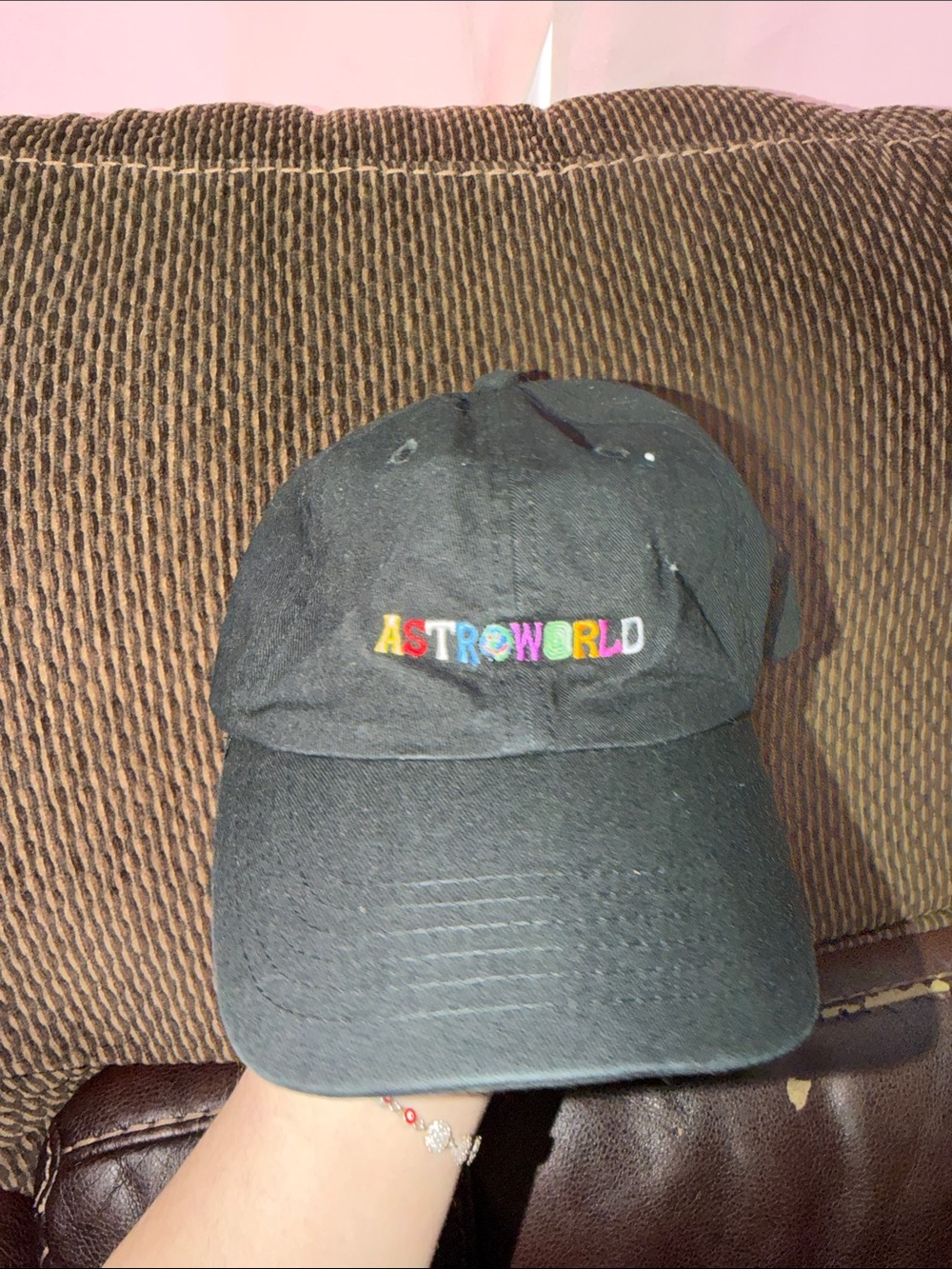 Travis Scott Black Astroworld Embroidered Logo Hat with Multicolor Letters